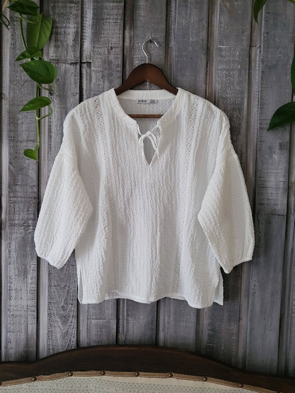 Boho Lace Crinkled Blouse 21" Pit To Pit
